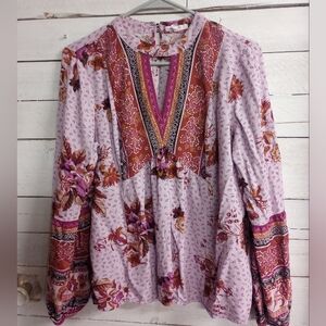 Maurices Boho Peasant Top Blouse Women’s Medium Floral Print Long Sleeve Boho
